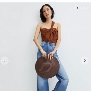 NWT Veronica Beard Women's Bronze‎ One Shoulder Linen Blend Belinda Top, Size 14